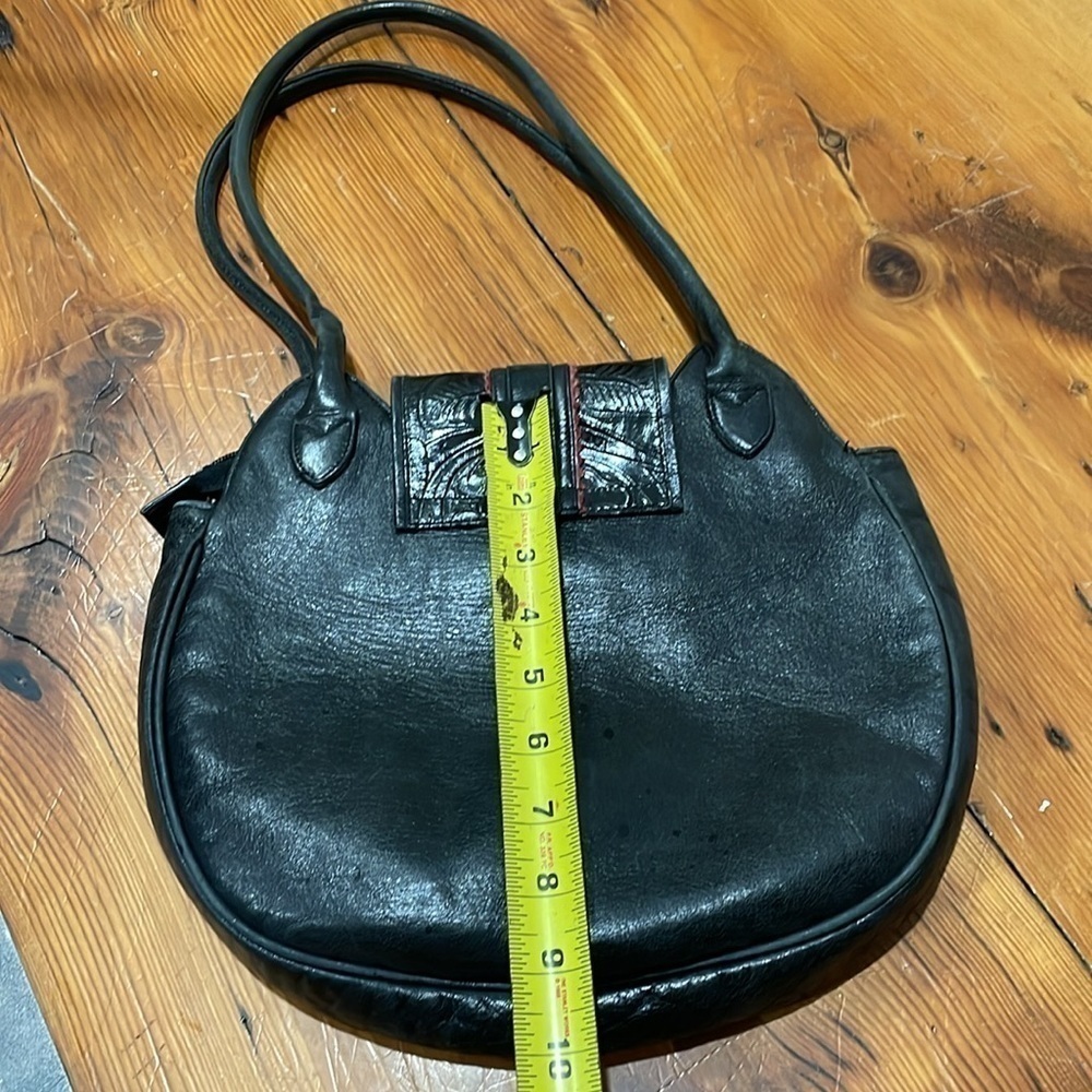 Berge Womens Round Double Handle Shoulder Bag Black Medium Genuine Leather - Picture 3 of 7